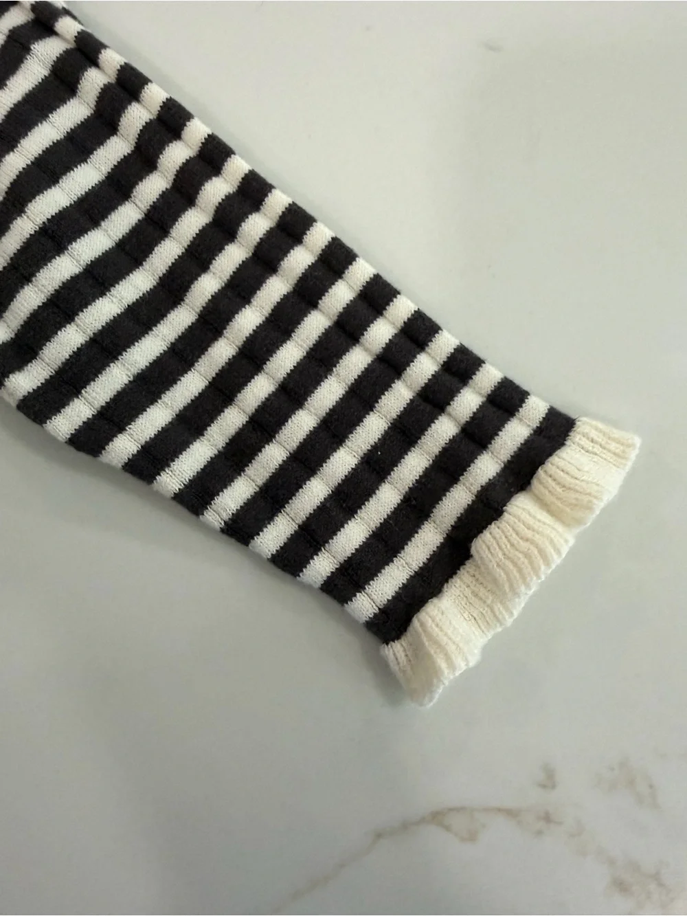 Oshkosh Black & White Striped Ruffle Hem Knit Top